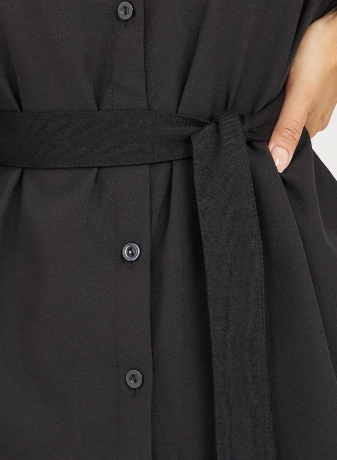 Styli Self Tie Belt Solid Shirt & Trousers Co-Ord Set