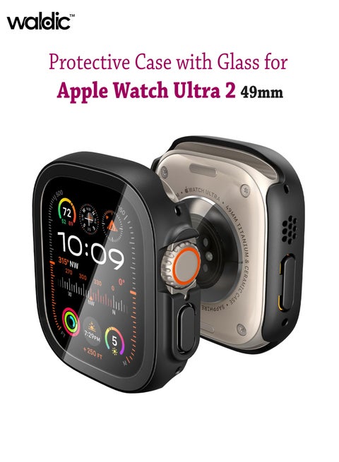 Apple Smartwatch Ultra 2 (49mm) Protective Case with Screen Protector | Sport Rugged Bumper Designed For Apple Smartwatch Ultra 2 (49mm) | Case Built In 9H Tempered Glass Screen Protector, Hard PC Protective Case Cover - Black