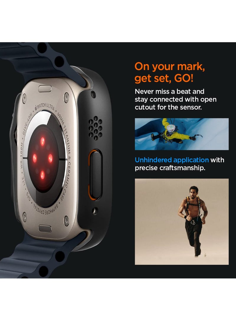 Apple Smartwatch Ultra 2 (49mm) Protective Case with Screen Protector | Sport Rugged Bumper Designed For Apple Smartwatch Ultra 2 (49mm) | Case Built In 9H Tempered Glass Screen Protector, Hard PC Protective Case Cover - Black