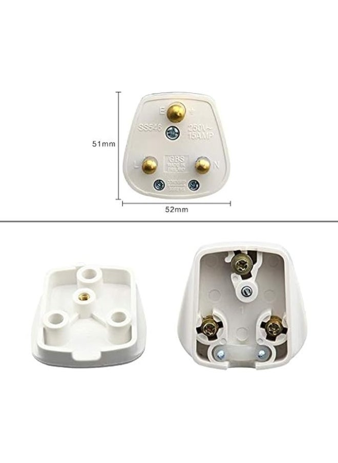 Generic 15 amp TOP PLUG Electronic 3 Pin Cylinder Power UK Plug 3 Pin Plug Fused ~ WHITE (PACK OF 2)  - Image 2