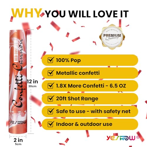 YESHOW Confetti Cannon Party Poppers Shooters Red,YESHOW Confetti Bomb Blaster(6 pack) for Birthday Christmas New Year’s Eve Wedding Graduation - Image 3