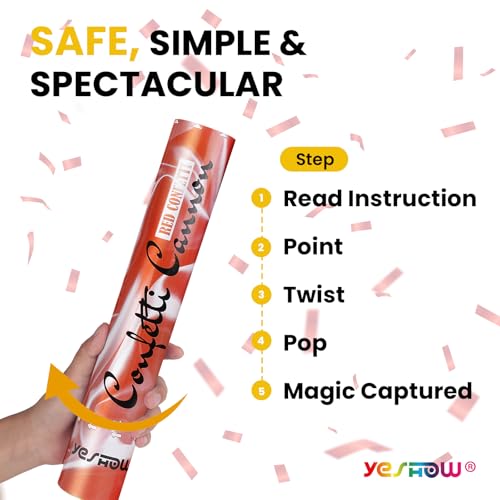 YESHOW Confetti Cannon Party Poppers Shooters Red,YESHOW Confetti Bomb Blaster(6 pack) for Birthday Christmas New Year’s Eve Wedding Graduation - Image 2