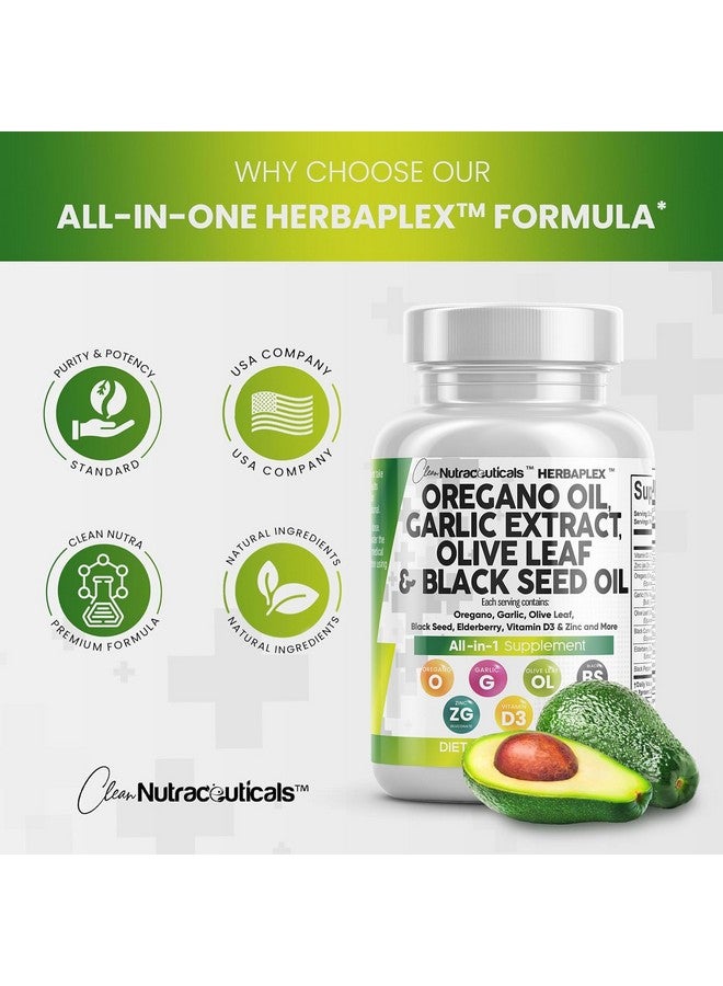 Clean Nutraceuticals Clean Nutraceuticals Oregano Oil 6000mg Garlic Extract 4000mg Olive Leaf 3000mg Black Seed Oil 3000mg - Immune Support & Digestive Health Supplement for Women and Men with Vitamin D3 & Zinc - 60 Caps  - Image 5