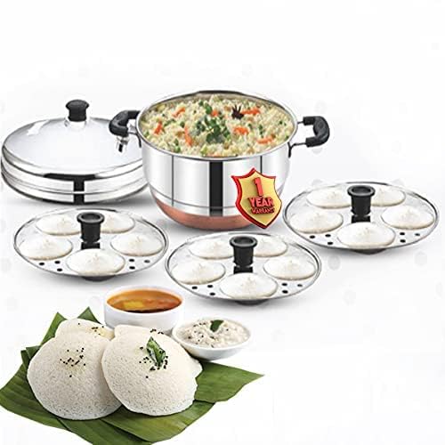 Blueberry's Idli Maker Stainless Steel & Multi Kadai with whistle indicator, Idli Cooker with 3 Plates | Idli maker induction base & Gas Stove Compatible (for 15 Idlies) - Image 2