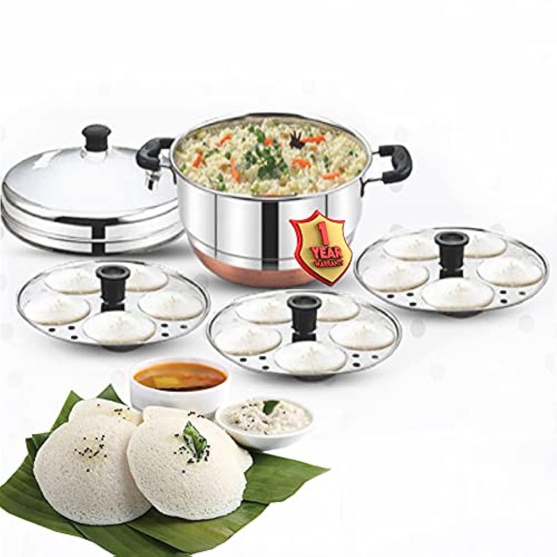 Blueberry's Idli Maker Stainless Steel & Multi Kadai with whistle indicator, Idli Cooker with 3 Plates | Idli maker induction base & Gas Stove Compatible (for 15 Idlies) - Image 5