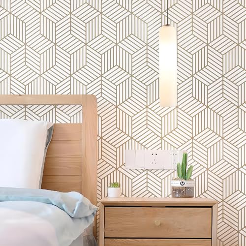 WENMER 17.71" x 118" Geometric Hexagon Wallpaper Peel and Stick Wallpaper Removable Self Adhesive Wall Paper Vinyl Film Shelf Paper & Drawer Liner Roll for Home Use - Image 3