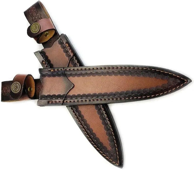 1pcs With Brass Buckle Top Layer Cowhide Cow Leather Outdoor Straight Knife Scabbard Fixed Blade Sheath Cover Storage Bag - Image 3