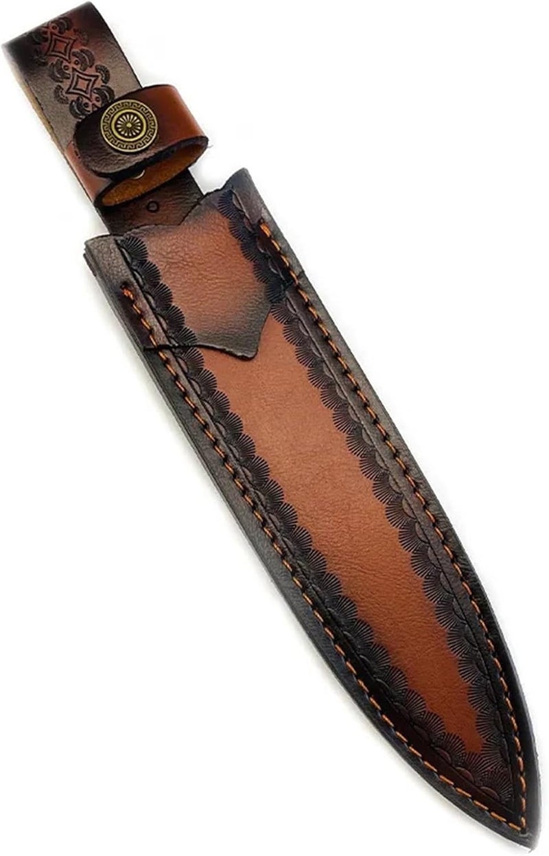 1pcs With Brass Buckle Top Layer Cowhide Cow Leather Outdoor Straight Knife Scabbard Fixed Blade Sheath Cover Storage Bag - Image 1