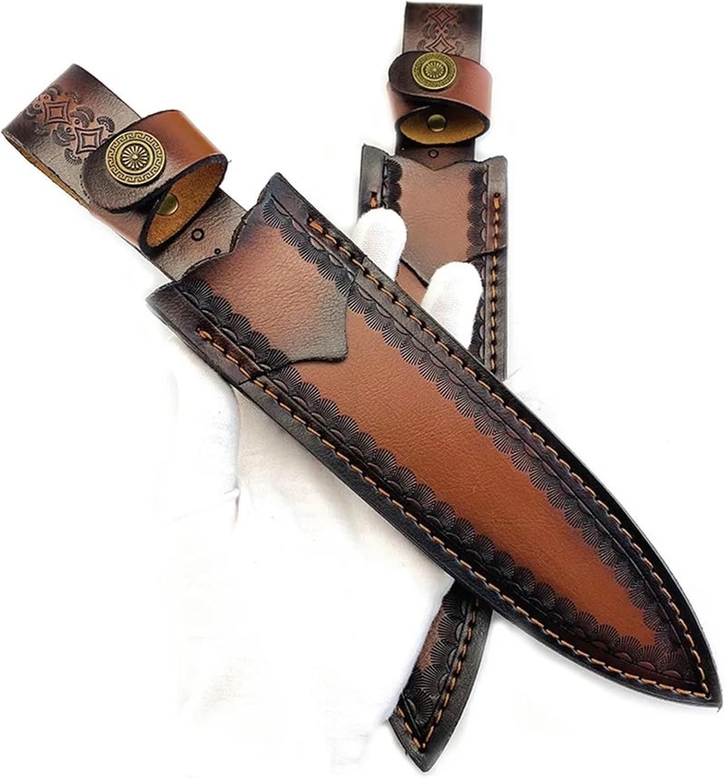 1pcs With Brass Buckle Top Layer Cowhide Cow Leather Outdoor Straight Knife Scabbard Fixed Blade Sheath Cover Storage Bag - Image 5