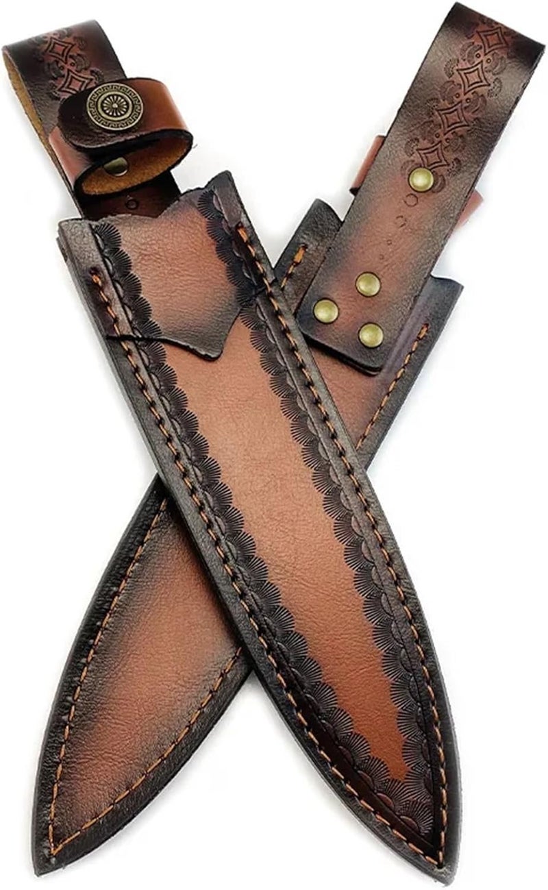 1pcs With Brass Buckle Top Layer Cowhide Cow Leather Outdoor Straight Knife Scabbard Fixed Blade Sheath Cover Storage Bag - Image 4