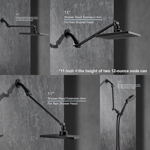 Singing Rain 11 Inch Adjustable Shower Head Extension Arm With Locking Set Screw, Singing Rain 304 Stainless Steel Matt Black Angle Height Adjustable, Easy Install, G1/2 Universal Connector Compatible (Matt Black) - Image 3