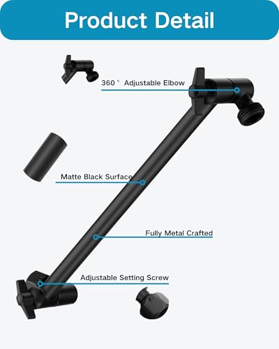 Singing Rain 11 Inch Adjustable Shower Head Extension Arm With Locking Set Screw, Singing Rain 304 Stainless Steel Matt Black Angle Height Adjustable, Easy Install, G1/2 Universal Connector Compatible (Matt Black) - Image 5