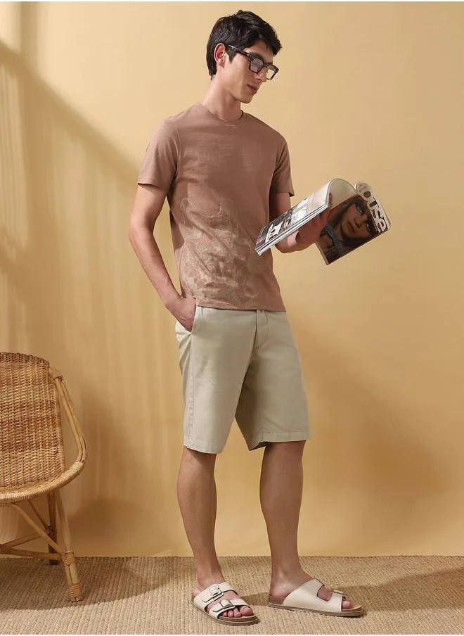 Dennis Lingo Brown Cotton Printed Pattern Regular Fit T-Shirts for Men with Round Neck Neckline Half Sleeves Regular Length Upper Body Wear T-shirts Knitted Weave - Perfect for Lifestyle Occasions