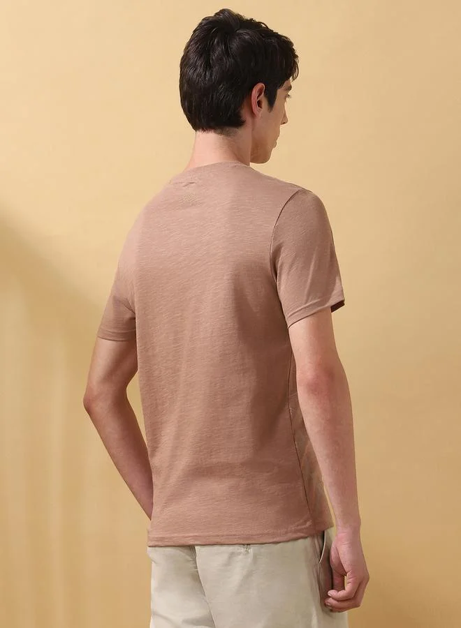 Dennis Lingo Men's Brown 100% Cotton Printed Regular Fit T-Shirt