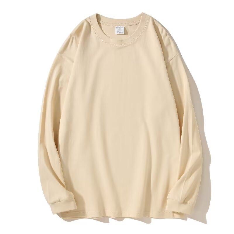 300G heavy cotton long-sleeved t-shirt loose solid color top white T-shirt undershirt thick men's and women's T-shirt - Image 1