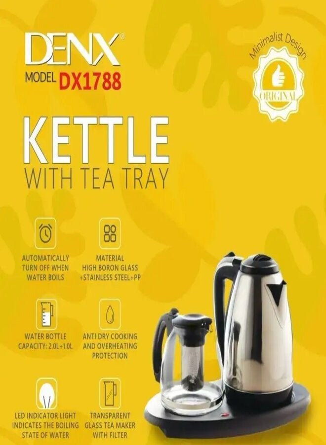 دينكس غلاية مع صينية شاي DX1788 سعة 2000 مل + 800 مل - Image 2