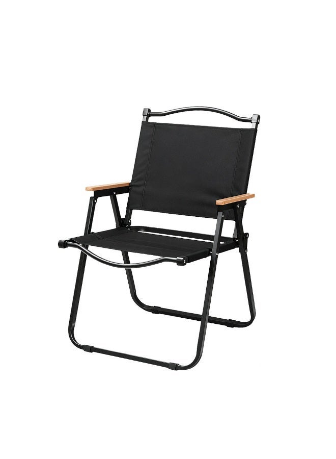 كرسي مخيم قابل للطي خفيف الوزن أسود مع مقبض حقيبة تخزين للنزهة على الشاطئ النزهة صيد الأسماك السفر - Image 1