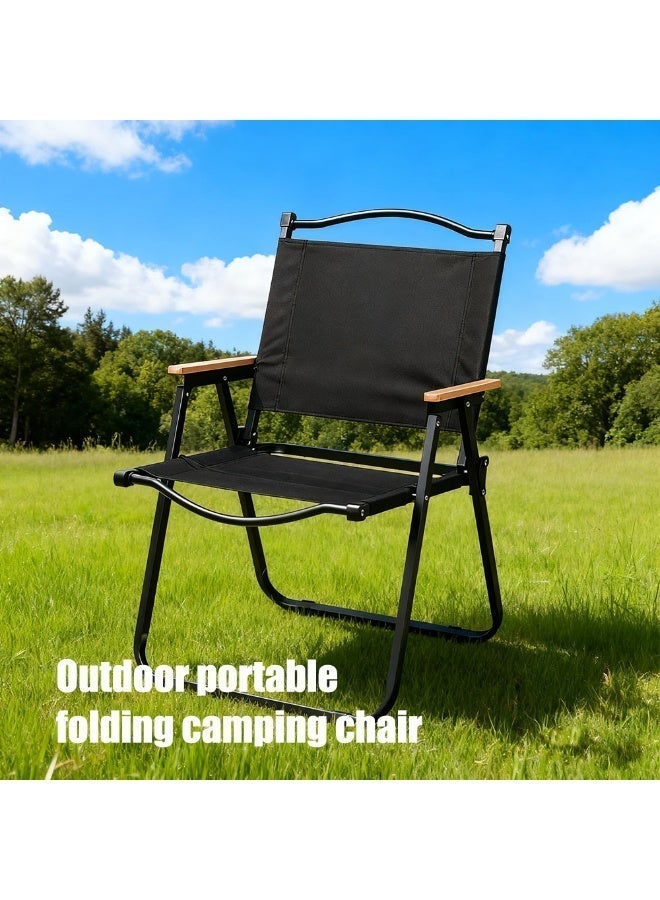 كرسي مخيم قابل للطي خفيف الوزن أسود مع مقبض حقيبة تخزين للنزهة على الشاطئ النزهة صيد الأسماك السفر - Image 5
