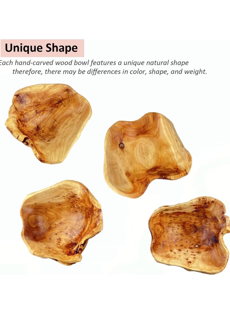 Handcrafted rustic wooden fruit bowls with natural edges and organic shapes wooden snack and candy containers eco friendly hand carved decorative trays farmhouse kitchen decor sized fifteen to nineteen centimeters - Image 3