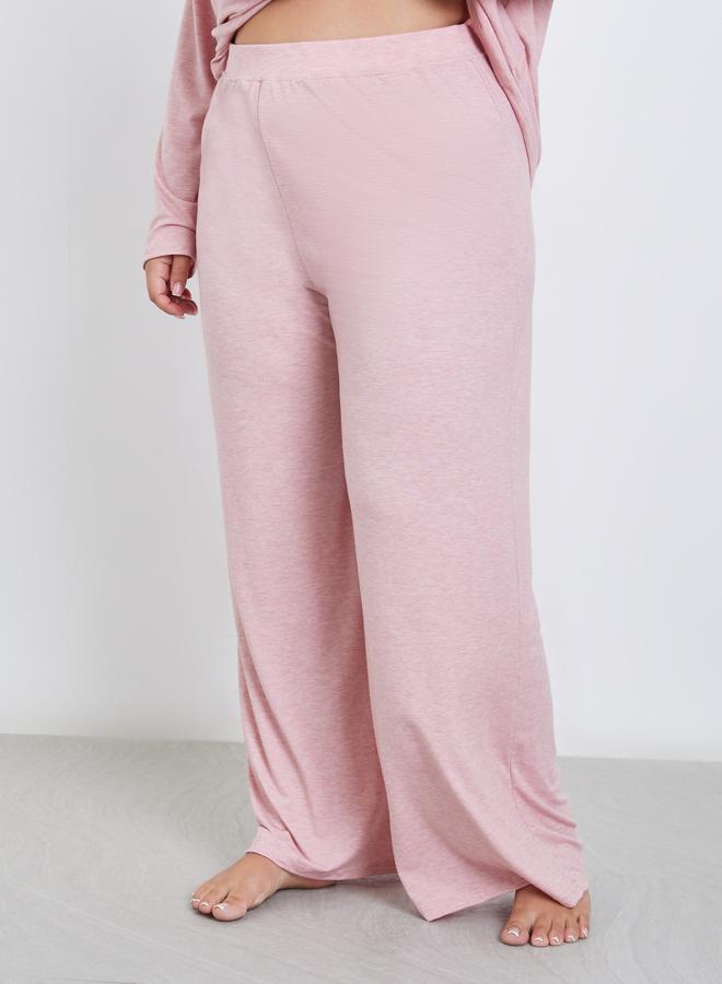 Styli Plus Melange Shirt and Wide Leg Pyjama Set - Image 5