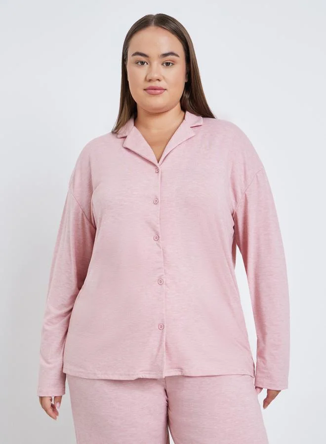 Styli Styli Plus Melange Shirt and Wide Leg Pyjama Set
