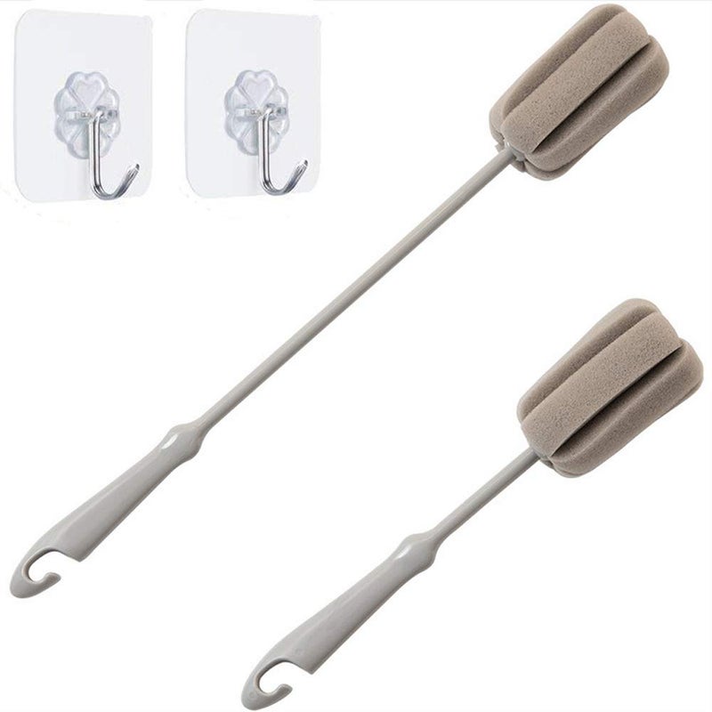 Foshine Brush Bottle 2 Pack 1 Long 1 Short Cleaning Brush Wine Glass Sponge 2 Pack Traceless Hook