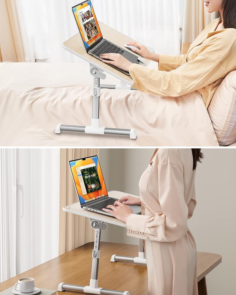 SAIJI Laptop Desk Table, SAIJI Adjustable Laptop Stand, Portable Lap Desks with Foldable Legs, Notebook Standing Breakfast Tray Reading Desk for Sofa Couch Bed Floor (Teak,Medium Size) - Image 3