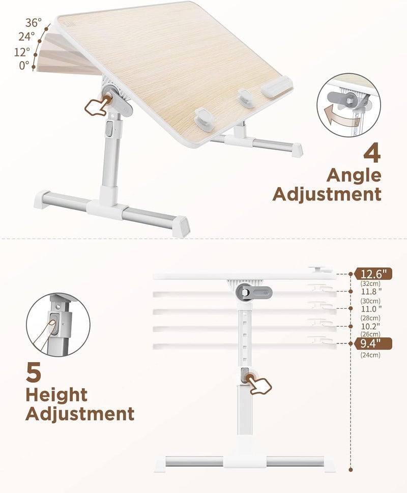 SAIJI Laptop Desk Table, SAIJI Adjustable Laptop Stand, Portable Lap Desks with Foldable Legs, Notebook Standing Breakfast Tray Reading Desk for Sofa Couch Bed Floor (Teak,Medium Size) - Image 4