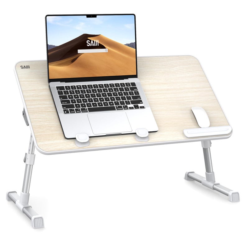 SAIJI Laptop Desk Table, SAIJI Adjustable Laptop Stand, Portable Lap Desks with Foldable Legs, Notebook Standing Breakfast Tray Reading Desk for Sofa Couch Bed Floor (Teak,Medium Size) - Image 1