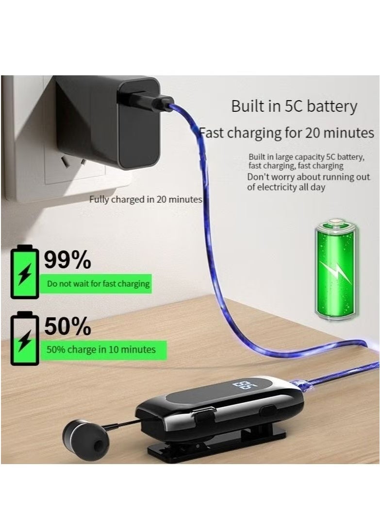 incoming call vibration K55 bluetooth headset lavalier retractable cable smart bluetooth headset sports single ear in-ear black  - Image 3