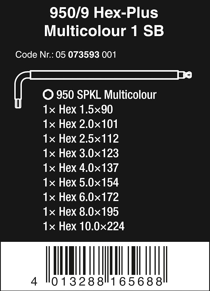 Wera 950 Spkl,9 Sm N Multicolor L-Key Set, Metric, Blacklaser, 9 Pieces - 5073593001 - Image 2