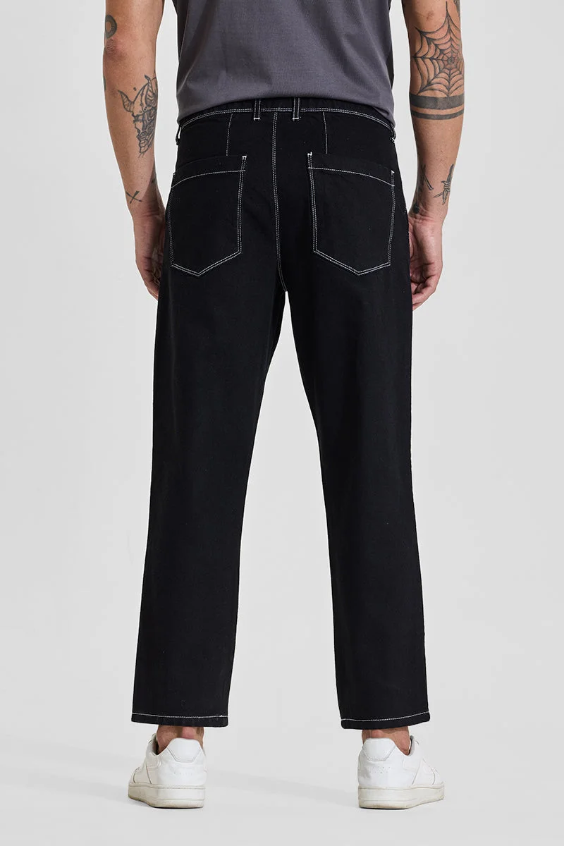 SNITCH Dark Jet Black Dark Jet Black Solid Loose Fit Streetwear Jeans for Men | Best Price UAE