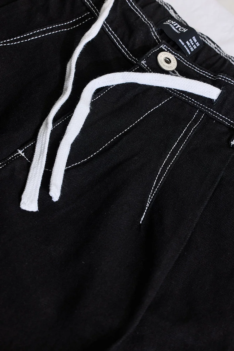 SNITCH Dark Jet Black Solid Loose Fit Streetwear Jeans