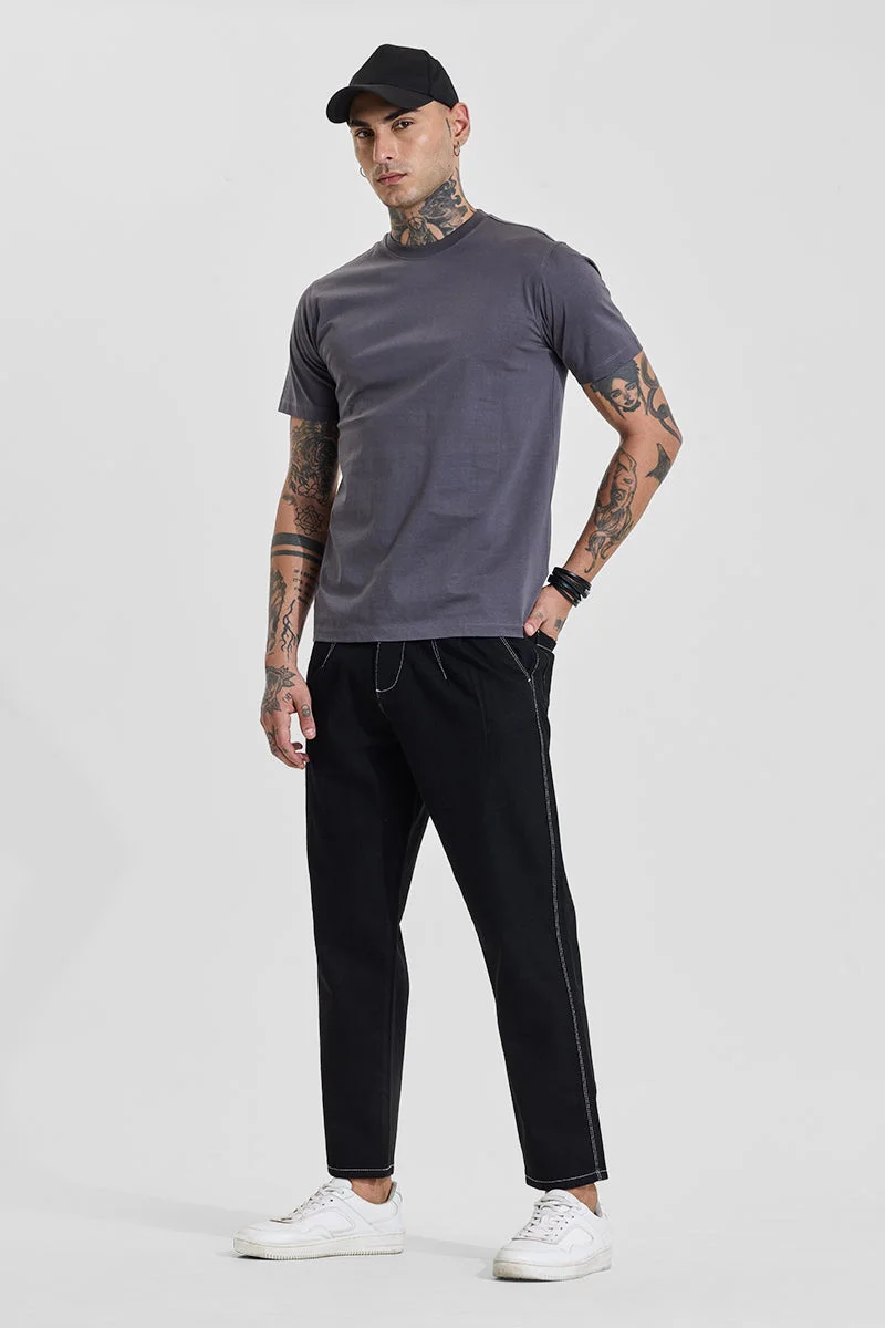 SNITCH Dark Jet Black Dark Jet Black Solid Loose Fit Streetwear Jeans for Men | Best Price UAE