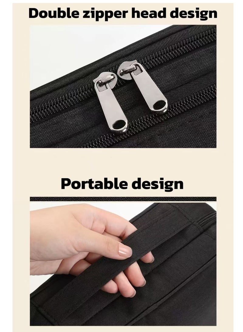 Large Black Makeup Bag with Removable Dividers, Travel Cosmetic Organizer, Zippered Mesh Pockets, Water-resistant & Portable Carry Case  - Image 4