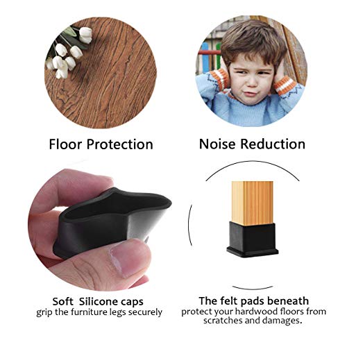 SpzcdZa 1 inch x1 inch Rubber Square Feet Furniture Table Chair Leg Foot Cover Caps Chair Leg Floor Protectors, Wood Floor Protector 1" x 1" 12pcs Black - Image 3