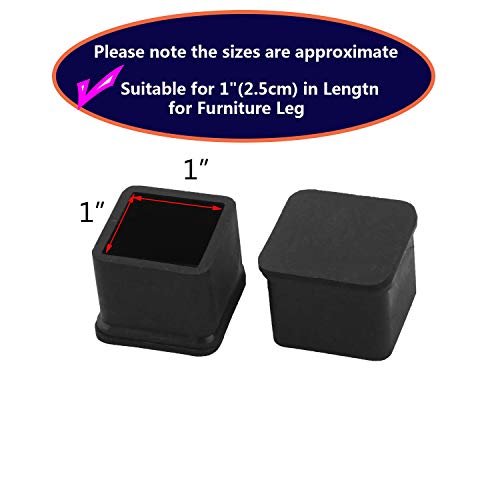 SpzcdZa 1 inch x1 inch Rubber Square Feet Furniture Table Chair Leg Foot Cover Caps Chair Leg Floor Protectors, Wood Floor Protector 1" x 1" 12pcs Black - Image 2