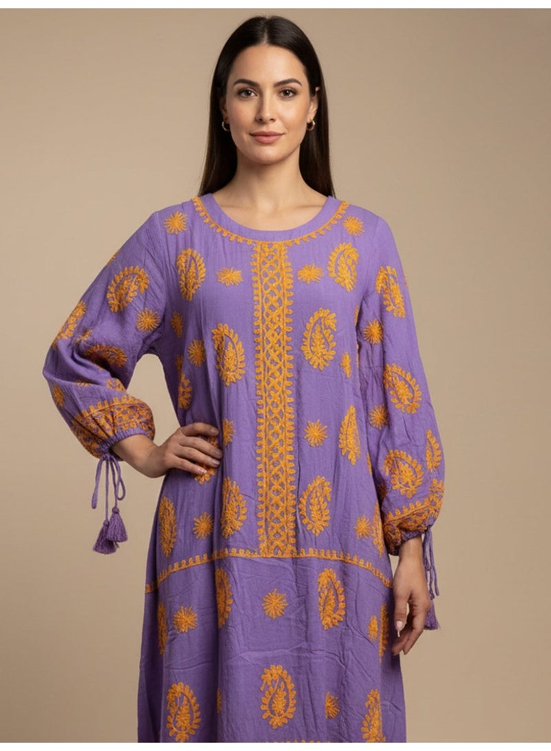 الايا جلابية شيكانكاري مطرزة يدوياً من الرايون - Image 3