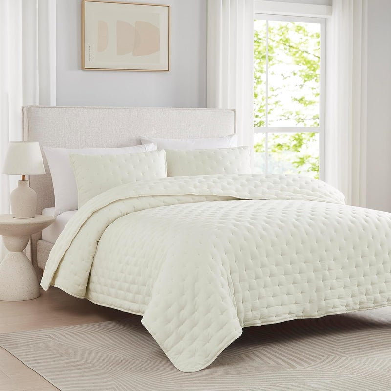 WDCOZY Ivory California Cal King Size Quilt Bedding Sets with Pillow Shams, Oversized Cream Lightweight Bedspread Coverlet, Soft Bed Cover for All Season - 3 Pieces, 118x106 inches - Image 5