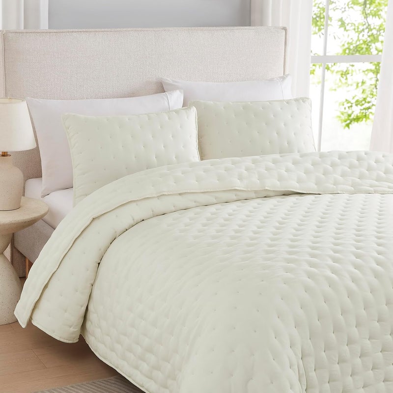 WDCOZY Ivory California Cal King Size Quilt Bedding Sets with Pillow Shams, Oversized Cream Lightweight Bedspread Coverlet, Soft Bed Cover for All Season - 3 Pieces, 118x106 inches - Image 3