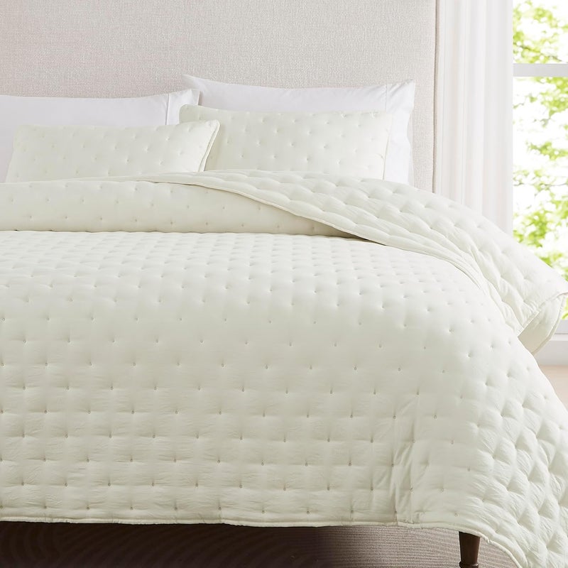 WDCOZY Ivory California Cal King Size Quilt Bedding Sets with Pillow Shams, Oversized Cream Lightweight Bedspread Coverlet, Soft Bed Cover for All Season - 3 Pieces, 118x106 inches - Image 2