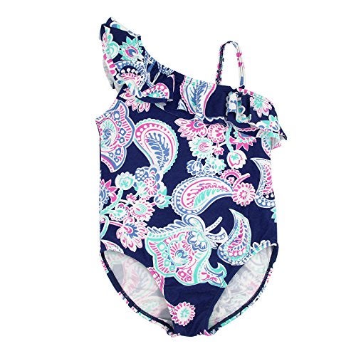 HowJoJo Big Girls One Piece Swimsuits One Shoulder Ruffle Swimwear Floral Bathing Suit Blue Size 8/7-8 - Image 5