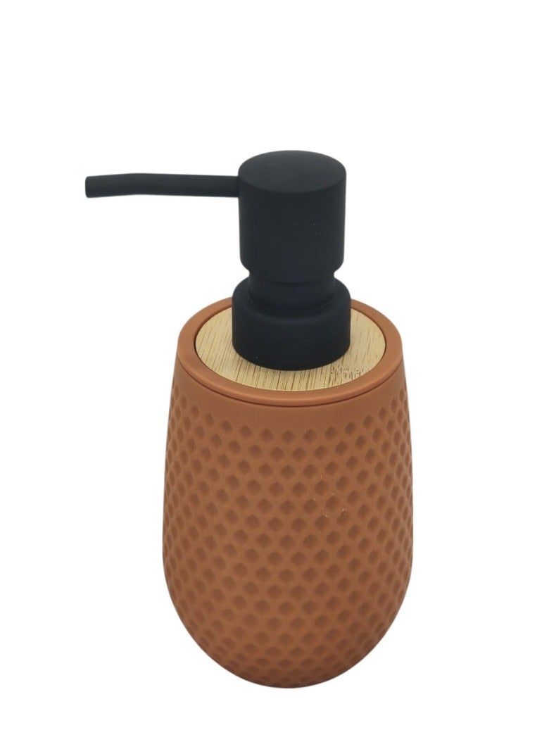 أي كي دي سي موزع صابون سائل سيراميكي من AKDC للحمام وحوض المطبخ، موزع صابون أطباق مع مضخة سهلة الضغط - 350 مل - سلمون فاتح وأسود - Image 3