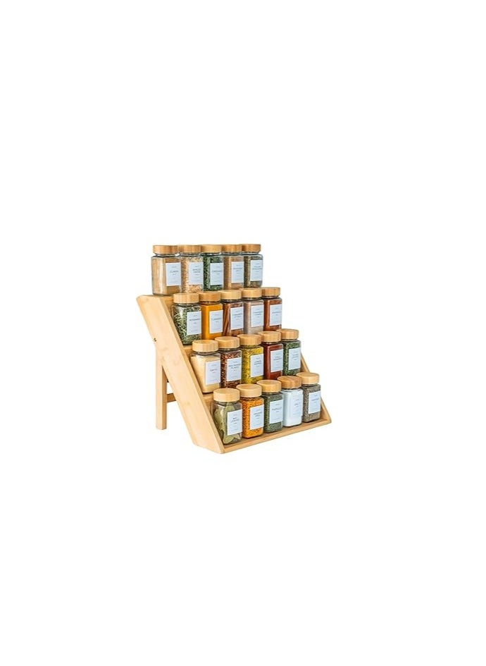 Spaceshoop Bamboo Spice Rack Organizer For Kitchen, Sturdy Wood Shelf Seasoning Rack, 3 Tier Free Standing  - Image 1