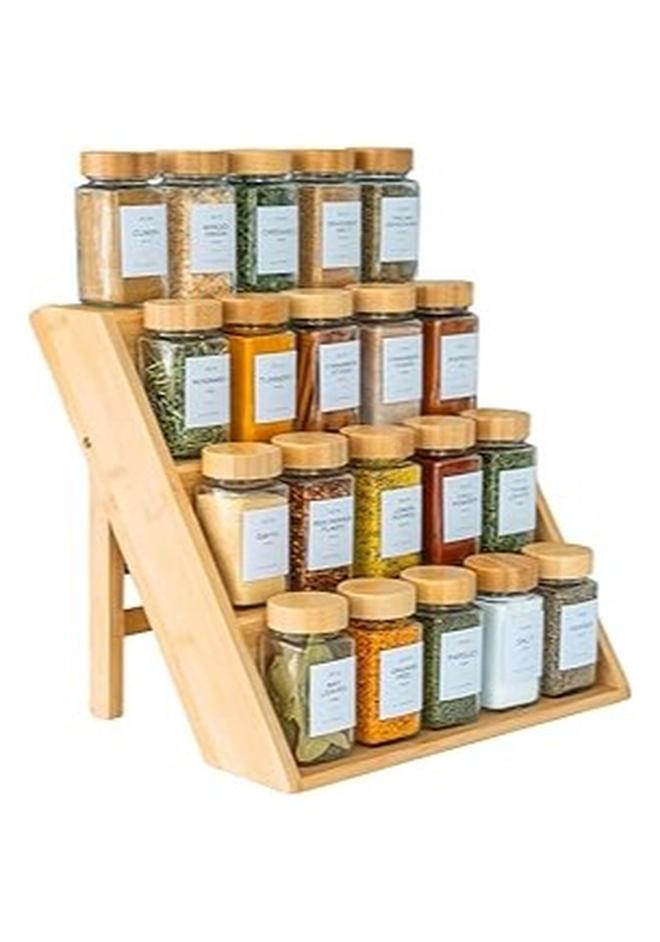 سبيس شوب منظم توابل من المطبخ، رف توابل خشبي قوي، 3 طبقات - Image 1