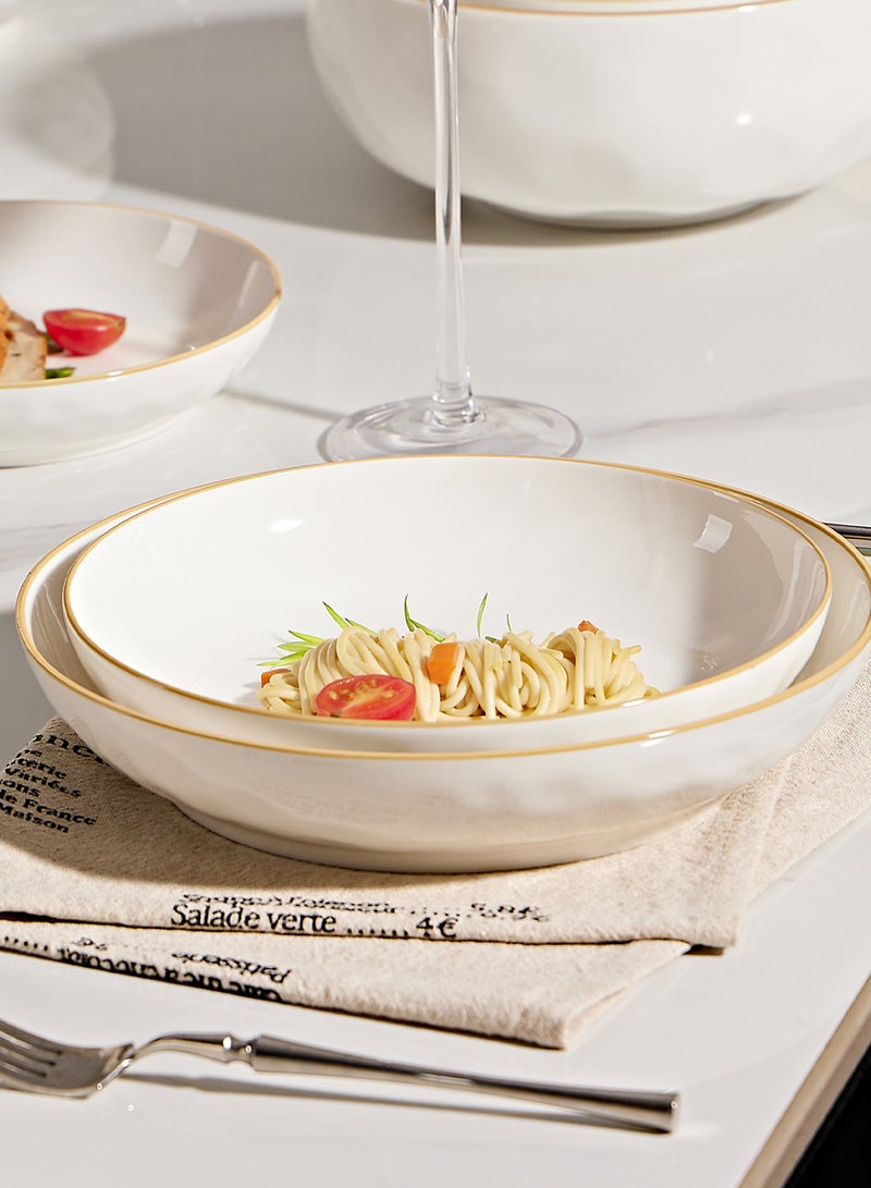 طقم أدوات مائدة سيراميك أنيق ذهبي اللون، مكون من 18 قطعة، مناسب لأربعة أشخاص، يتضمن 4 أوعية، و4 أطباق، و4 ملاعق، و4 أعواد طعام، ووعاء حساء، وملعقة حساء، مثالي لتناول الطعام في المنزل أو كهدية، وآمن للاستخدام في غسالة الأطباق - Image 4