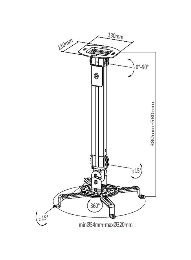 Skill Tech SH 01P Universal Projector Ceiling Mount, Mounting Profile 54mm-320mm, 13.5kg Load Capacity – White - Image 3