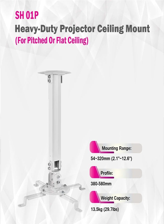 Skill Tech SH 01P Universal Projector Ceiling Mount, Mounting Profile 54mm-320mm, 13.5kg Load Capacity – White - Image 4