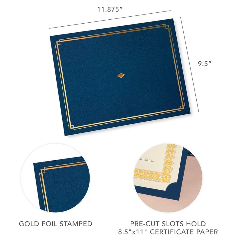 Gartner Studios Navy Blue with Gold Foil Detail Certificate Holders, Blue Award Holder, Navy Certificate Holder for Diploma, Fits 8.5" x 11" Documents, 36 Count (54516) - Image 4