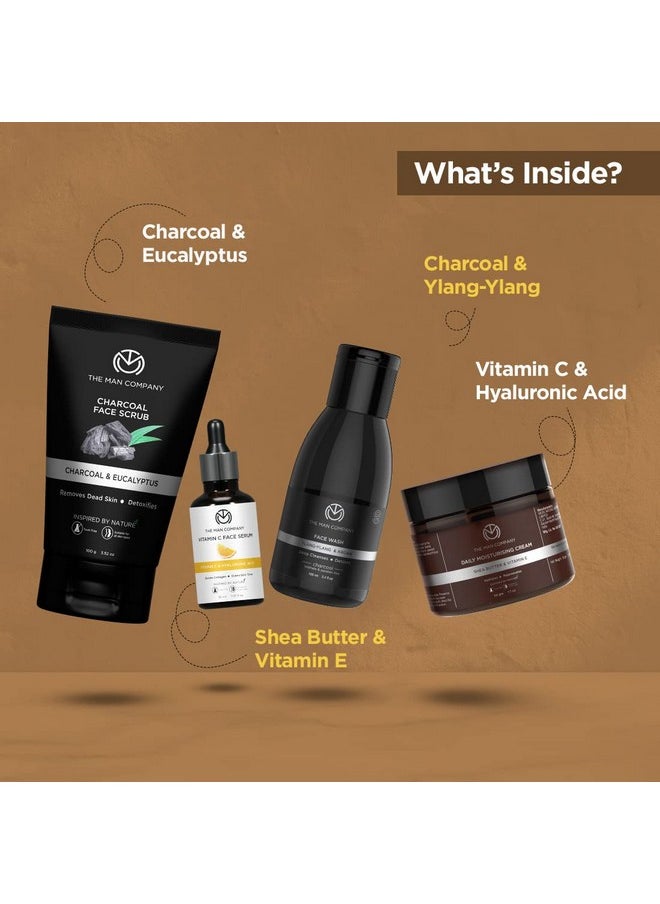 The Man Company Face On Point Facial Kit With Vitamin C Serum Charcoal Face Wash & Face Scrub Daily Moisturizing Cream Soft & Supple Skin Gift Set For Him  - Image 2